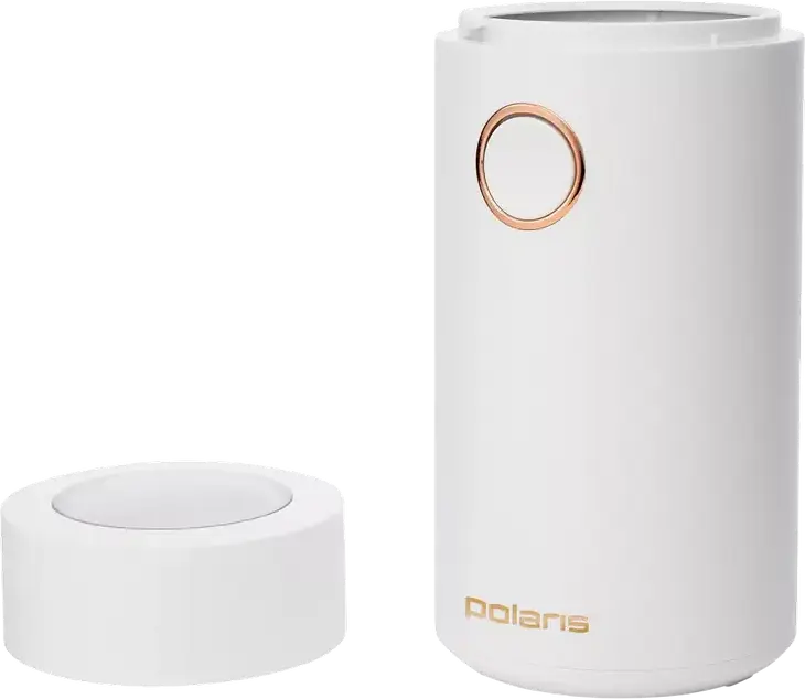 Polaris PCG2014 Electric Coffee Grinder, 200W, Stainless Steel Rotating Blades, 50g Bean Reservoir, Pulse Mode, Security Lock, Color: White