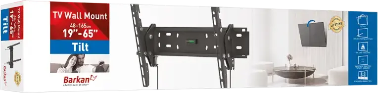 Настенный кронштейн с наклоном Barkan 31H для экранов 19"-65", VESA до 400x400мм, нагрузка 50кг, наклон 0° до -15°, металл, черный, с уровнем