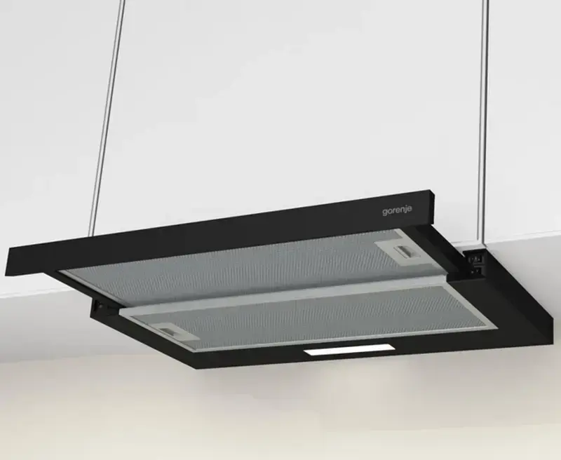 Gorenje TH 60E3 B Built-in Telescopic Hood, Black, 60cm, 350 m³/h Extraction, 3 Speed Levels, LED Lighting, Glass and Plastic, Energy Class C