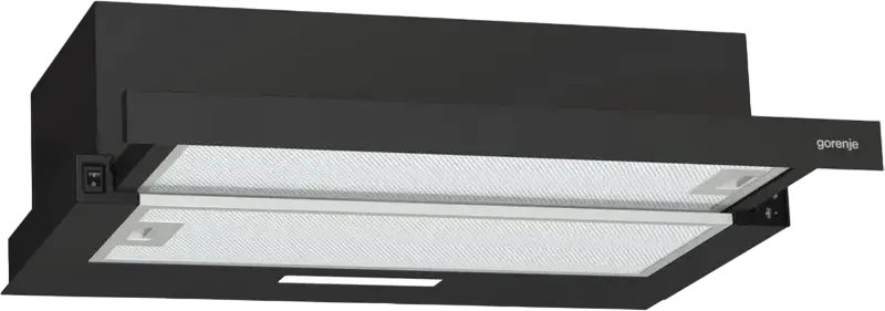 Gorenje TH 60E3 B Built-in Telescopic Hood, Black, 60cm, 350 m³/h Extraction, 3 Speed Levels, LED Lighting, Glass and Plastic, Energy Class C