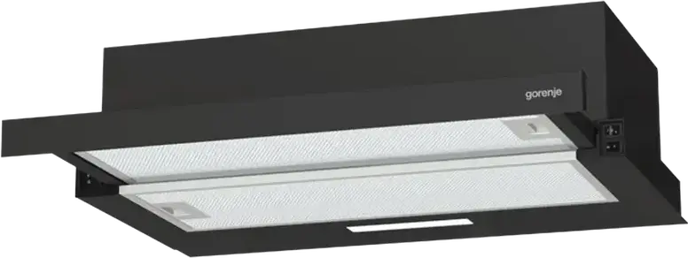 Gorenje TH 60E3 B Built-in Telescopic Hood, Black, 60cm, 350 m³/h Extraction, 3 Speed Levels, LED Lighting, Glass and Plastic, Energy Class C