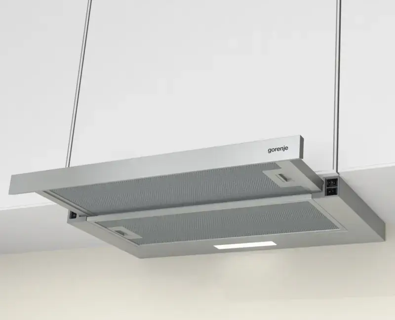 Gorenje TH 60 E 3X Built-in Telescopic Hood, Stainless Steel, 60cm, 350 m3/h Extraction, LED Lighting, 3 Speed Levels, Grey