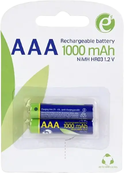 Аккумуляторы Energenie EG-BA-AAA10-01 AAA Ni-MH, 1000мАч 1.2В, Высокая Емкость HR03, 500-1200 Циклов Заряда, Сертификат CE, 2 шт в упаковке