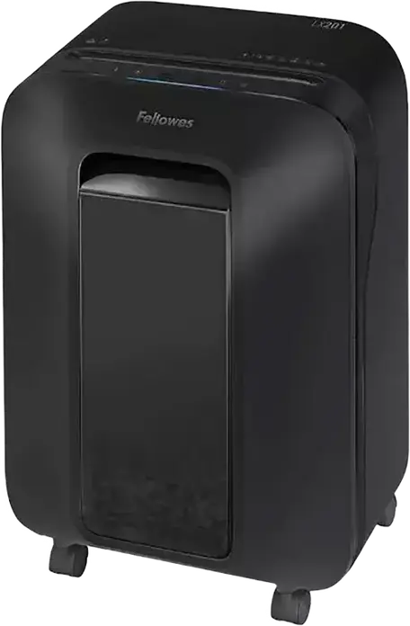Шредер Fellowes Powershred LX201 с микрорезкой, уровень секретности P-5, на 12 листов, корзина 22 л, технологии Intellibar и Safesense, черный