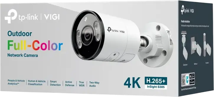 TP-Link VIGI InSight S385 8MP 4K UHD IP Bullet Network Camera, 2.8mm Lens, Dual Light Night Vision 30m, Two-Way Audio, IP67 Weatherproof, PoE, ONVIF