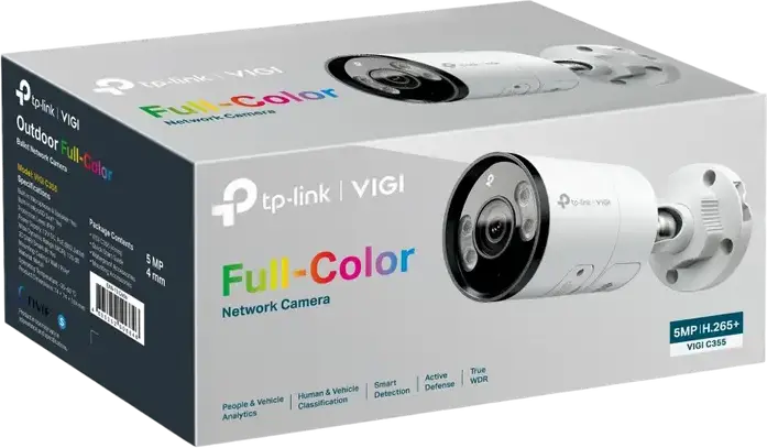 TP-Link VIGI C355 5MP IP Bullet Network Camera, Full-Color Night Vision, Two-Way Audio, People & Vehicle Analytics, True WDR, PoE, IP67 Weatherproof, White