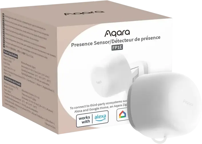Aqara Presence Sensor FP1E mmWave Radar Human Detection Sensor with TriD-Space AI, 6m Range, 120° Angle, USB Powered, White