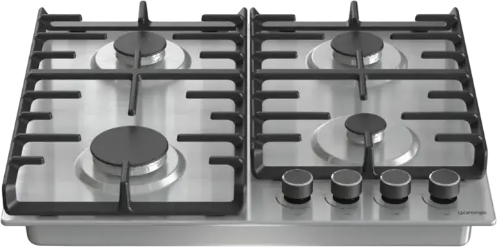 Plită Gaze Încorporabilă Gorenje G 642 ABX, 4 Arzătoare, Oțel Inoxidabil 304, Grătare din Fontă, Aprindere Electrică, Siguranță Gaz, 60 cm, Silver Inox