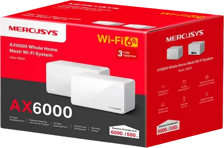 Sistem Mesh Mercusys Halo H90X AX6000 Wi-Fi 6, Dual-Band 4804 Mbps + 1148 Mbps, Port Multi-Gig 2.5 Gbps, Roaming Seamless, MU-MIMO, OFDMA, Alb