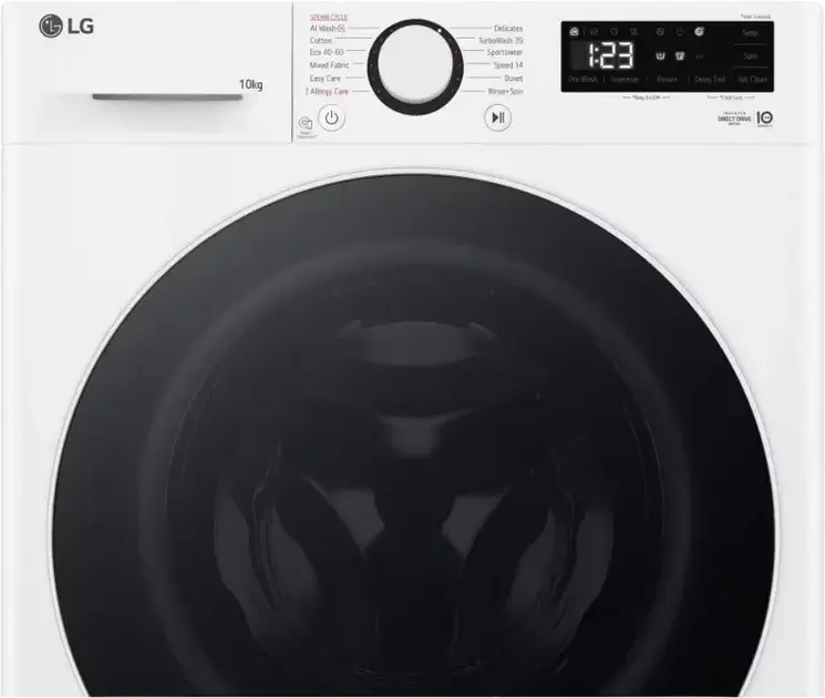 LG F4WR510S0W Front-Load Washing Machine, 10kg Capacity, Energy Class A, 1400 rpm, Steam Cleaning, TurboWash 29, LED Display, White/Black, Freestanding