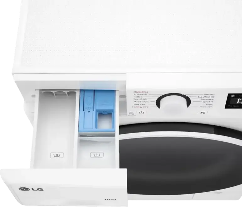 LG F4WR510S0W Front-Load Washing Machine, 10kg Capacity, Energy Class A, 1400 rpm, Steam Cleaning, TurboWash 29, LED Display, White/Black, Freestanding