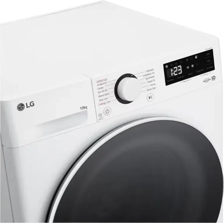 LG F4WR510S0W Front-Load Washing Machine, 10kg Capacity, Energy Class A, 1400 rpm, Steam Cleaning, TurboWash 29, LED Display, White/Black, Freestanding