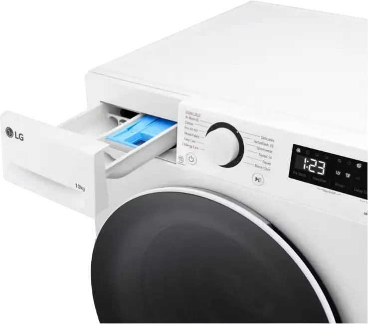 LG F4WR510S0W Front-Load Washing Machine, 10kg Capacity, Energy Class A, 1400 rpm, Steam Cleaning, TurboWash 29, LED Display, White/Black, Freestanding