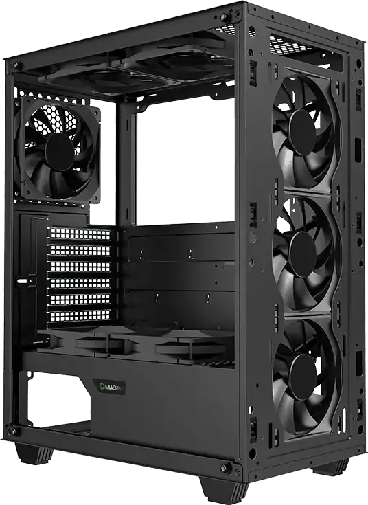 Gamemax Fortress TG Midi Tower Gaming Case, Tempered Glass Side Panel, E-ATX Support, 3x 120mm Fans Included, PWM Hub, Black