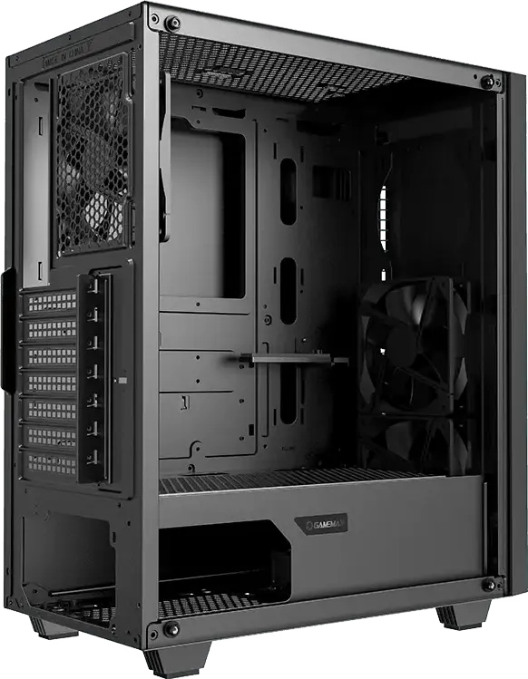 Gamemax Fortress TG Midi Tower Gaming Case, Tempered Glass Side Panel, E-ATX Support, 3x 120mm Fans Included, PWM Hub, Black