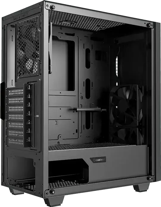 Gamemax Fortress TG Midi Tower Gaming Case, Tempered Glass Side Panel, E-ATX Support, 3x 120mm Fans Included, PWM Hub, Black