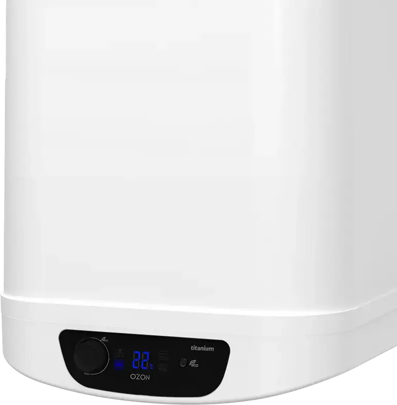 OZON OZ80SQ20D Electric Water Heater Boiler, 80L Square White Tank with Titanium Coating, Digital Display, ECO Mode, Energy Class C