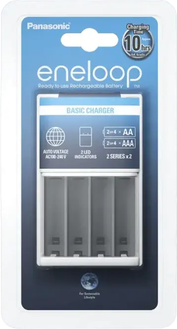 Panasonic BQ-CC51 Battery Charger for AA and AAA Ni-MH Rechargeable Batteries, 4 Charging Slots, LED Indicators, AC 100-240V, White