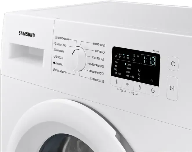 Samsung WW60A3120WE/LE Front-Loading Washing Machine, 6kg Capacity, 1200 RPM, Digital Inverter Motor, Hygiene Steam, Slim Design, White