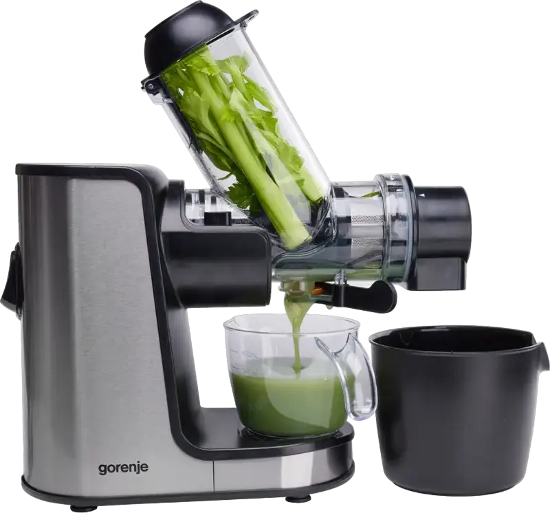 Gorenje JC200BE Slow Masticating Juicer, 200W Direct Cold Press, XXL Feeding Tube, Reverse Function, Anti-Drip System, Metal & Plastic Housing, Grey/Black