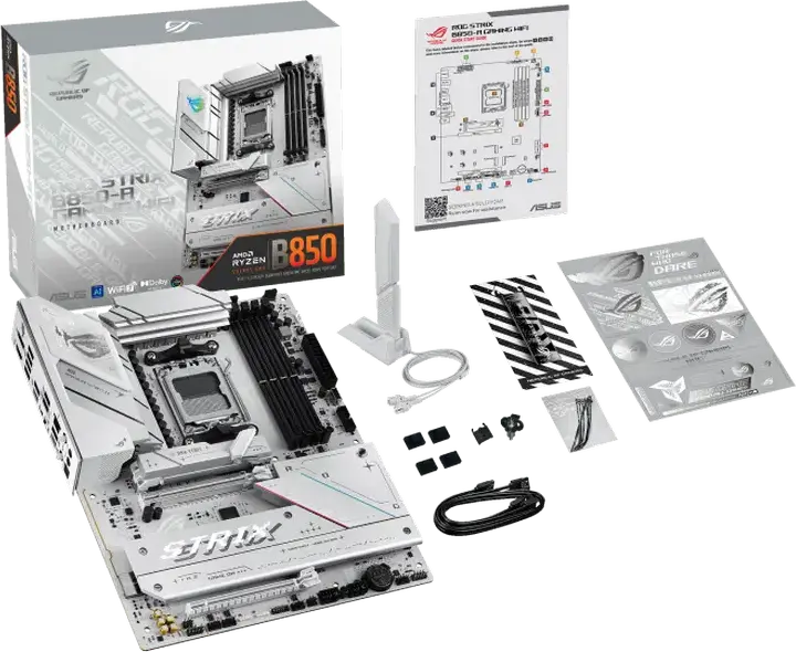 Placa de bază ASUS ROG STRIX B850-A GAMING WIFI AM5 AMD B850 ATX DDR5 8000MHz OC PCIe Gen5 M.2 Wi-Fi 7 Bluetooth 5.4 Alb/Argintiu