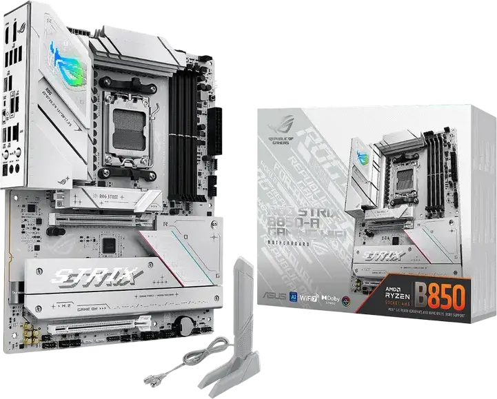 Placa de bază ASUS ROG STRIX B850-A GAMING WIFI AM5 AMD B850 ATX DDR5 8000MHz OC PCIe Gen5 M.2 Wi-Fi 7 Bluetooth 5.4 Alb/Argintiu