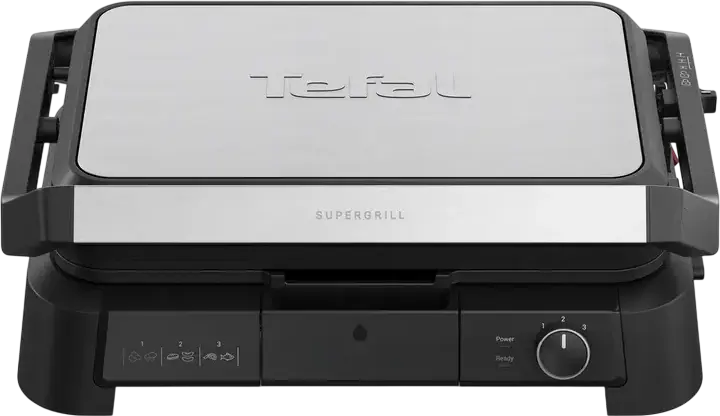 Tefal GC520DE0 SuperGrill 3 in 1 XL Electric Grill, 2200W, 800 cm2 Non-stick Removable Plates, Grill Oven Barbecue Functions, Black Stainless Steel