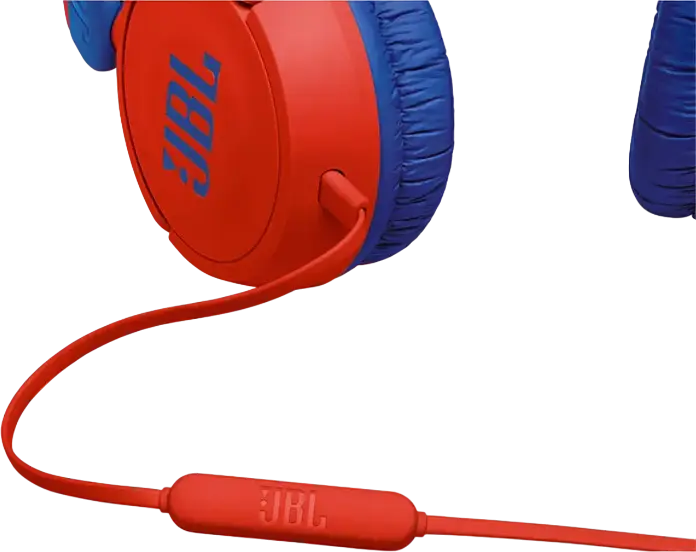 Проводные накладные наушники для детей JBL JR310, ограничение громкости 85 дБ, разъем 3.5 мм, встроенный микрофон и пульт, антизапутывающийся кабель
