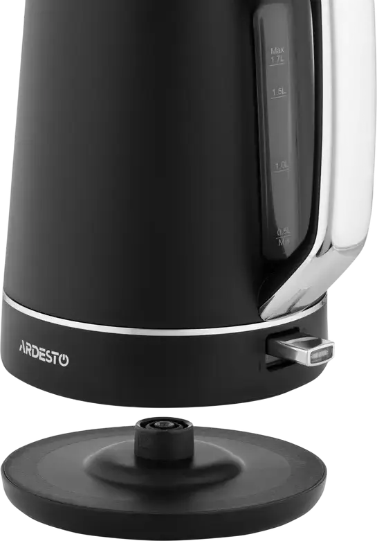 Ardesto EKL-450B Electric Kettle, 1.7L, 2200W, Plastic Housing, Concealed Heating Element, 360-Degree Rotating Base, Boil-Dry Protection, Black
