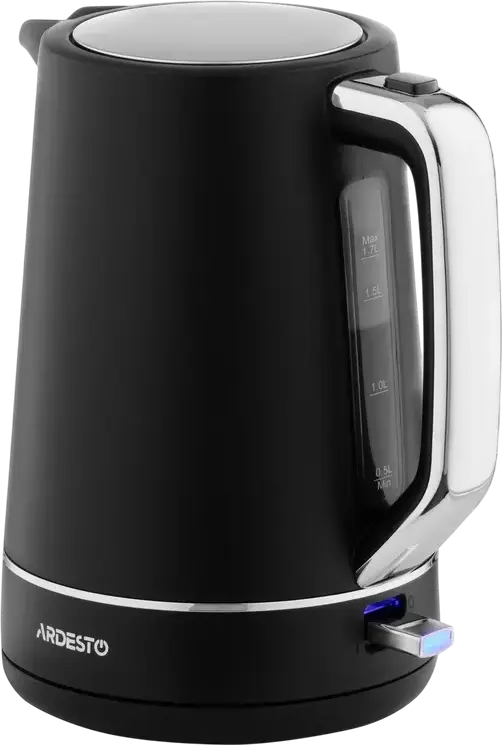 Ardesto EKL-450B Electric Kettle, 1.7L, 2200W, Plastic Housing, Concealed Heating Element, 360-Degree Rotating Base, Boil-Dry Protection, Black