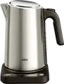 Braun WK 5205 Electric Kettle, 1.7L, 2200W, Stainless Steel, 5 Temperature Settings (40-100°C), Keep Warm Function, Anti-calc Filter, Grey/Black