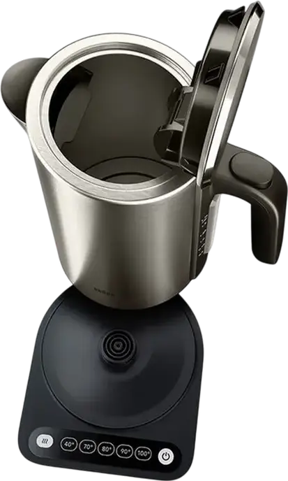Braun WK 5205 Electric Kettle, 1.7L, 2200W, Stainless Steel, 5 Temperature Settings (40-100°C), Keep Warm Function, Anti-calc Filter, Grey/Black