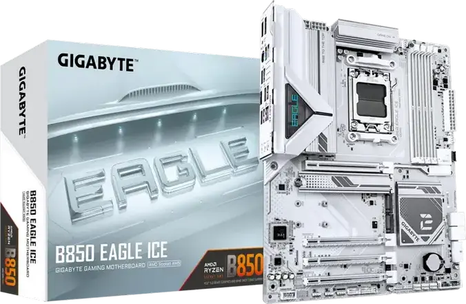 Placa de baza Gigabyte B850 EAGLE ICE ATX - Socket AMD AM5, Chipset B850, DDR5 pana la 8200MHz (OC), M.2 PCIe 5.0, LAN 2.5GbE, Suport Ryzen 7000/8000/9000