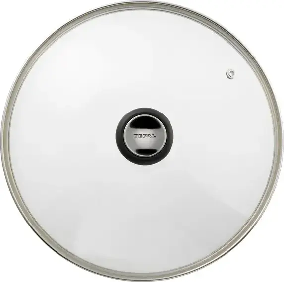 Tefal Exception 28097612 Glass Lid, 26 cm, Stainless Steel Rim and Bakelite Handle with Steam Vent, Transparent
