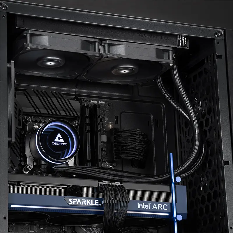 Chieftec Iceberg 240 Dark CLC-240-BLK AIO Liquid CPU Cooler, 240mm Aluminum Radiator, Infinity-Mirror ARGB, Dual 120mm FDB Fans, Intel LGA1851/1700, AMD AM5/AM4