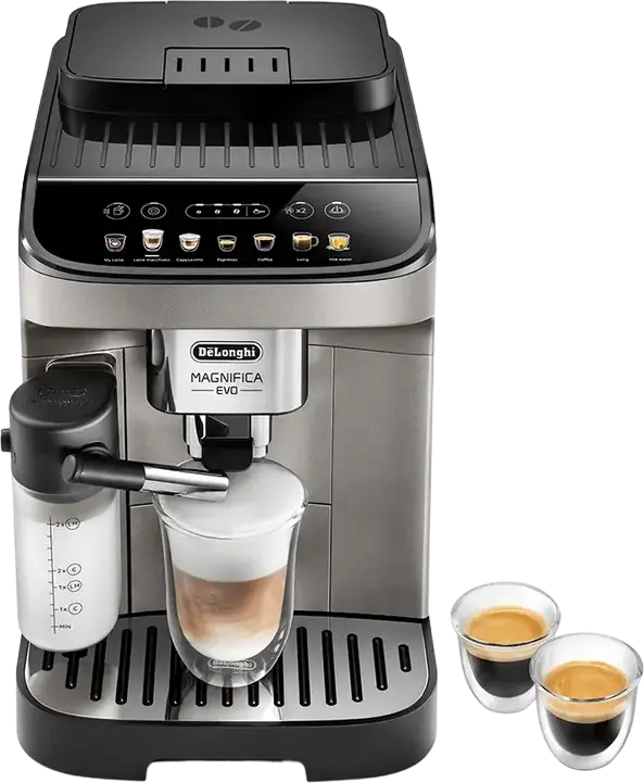 De'Longhi Magnifica Evo ECAM 290.81.TB Automatic Coffee Machine, LatteCrema Hot Milk System, 15 Bar, 1.8L Tank, Stainless Steel Grinder, Titanium