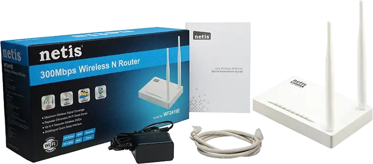 Router Wireless N Netis WF2419E 300Mbps, Procesor 1GHz, 64MB RAM, 2 Antene High-Gain 5dBi, 2x2 MIMO, 4 Porturi LAN, Moduri WISP, Access Point, Extensor