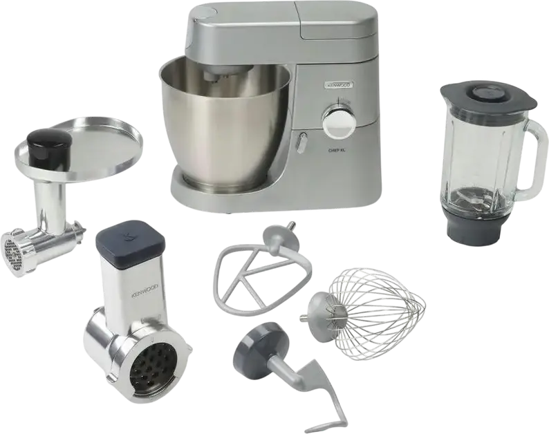 Kenwood Chef XL KVL4220S Planetary Kitchen Machine, 1200W, 6.7L Stainless Steel Bowl, Silver, with Blender, Meat Grinder, Citrus Press and Grater