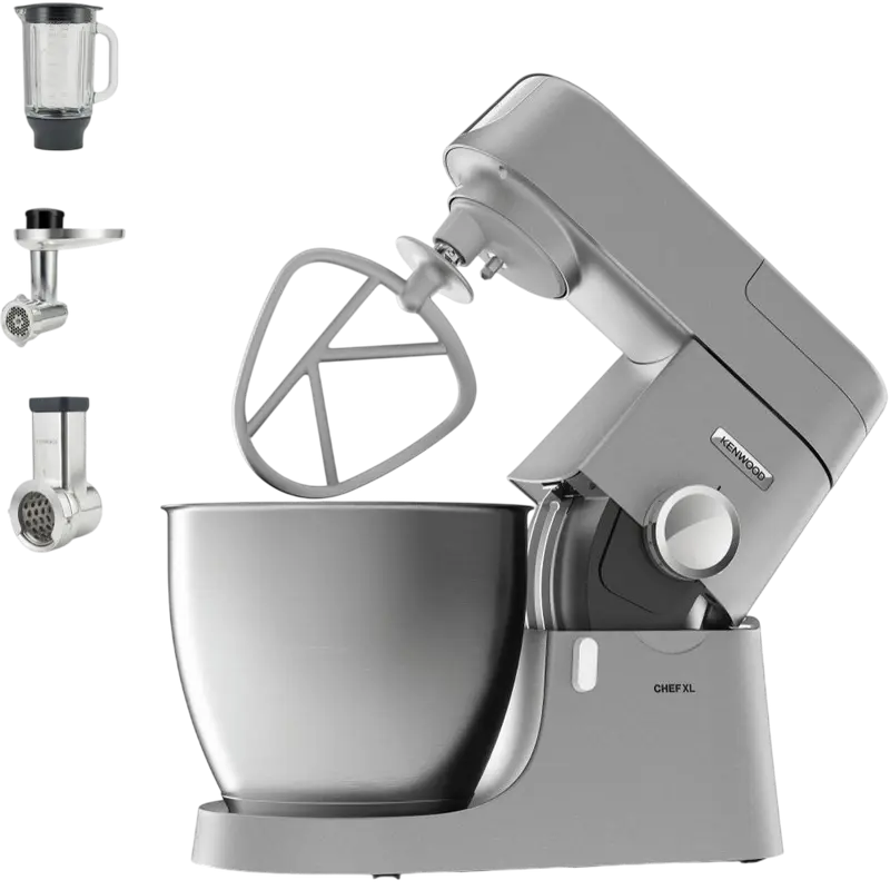 Kenwood Chef XL KVL4220S Planetary Kitchen Machine, 1200W, 6.7L Stainless Steel Bowl, Silver, with Blender, Meat Grinder, Citrus Press and Grater