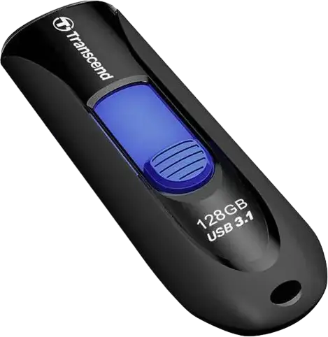 Transcend JetFlash 790 128 GB USB 3.1 Gen 1 Flash Drive, Black/Blue, USB Type-A Capless Slide-out Design, Compatible with Windows, macOS, Linux, Android