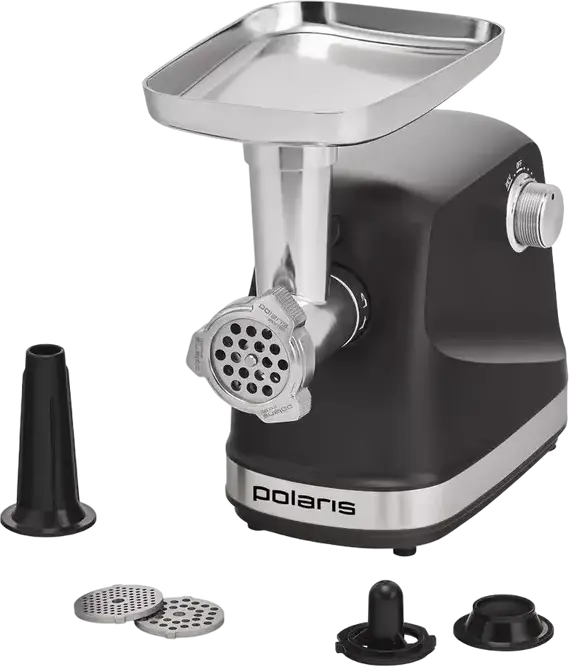 Polaris PMG 2583 Meat Grinder, 2500W, 2.8 kg/min Capacity, Metal and Plastic Housing, Reverse Function, Overload Protection, 3 Grinding Discs, Grey