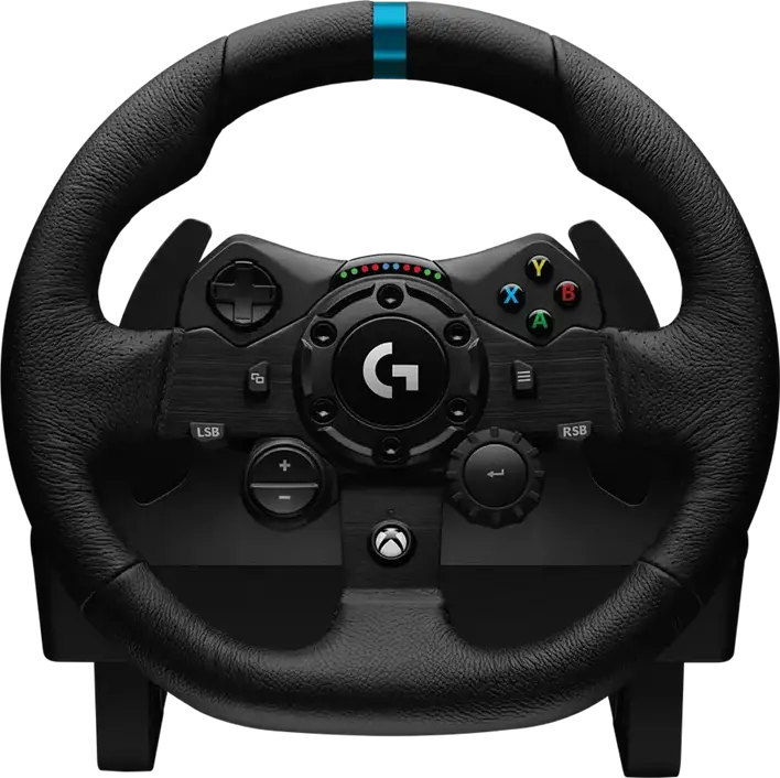 Logitech G923 TRUEFORCE Racing Wheel and Pedals, Dual-Motor Force Feedback, 900 Degree Rotation, Leather Grip, Steel Pedals, for PS5, PS4, PC, Black