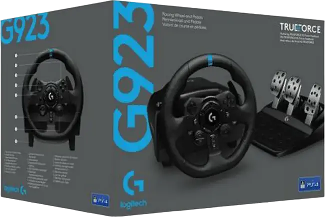Logitech G923 TRUEFORCE Racing Wheel and Pedals, Dual-Motor Force Feedback, 900 Degree Rotation, Leather Grip, Steel Pedals, for PS5, PS4, PC, Black