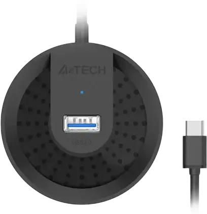A4Tech HUB-30C USB 3.0 Hub, 4-Port Type-C Connector, 5120 Mbps Transfer Rate, Micro USB Power Input, LED Indicator, Black, for PC and Laptop