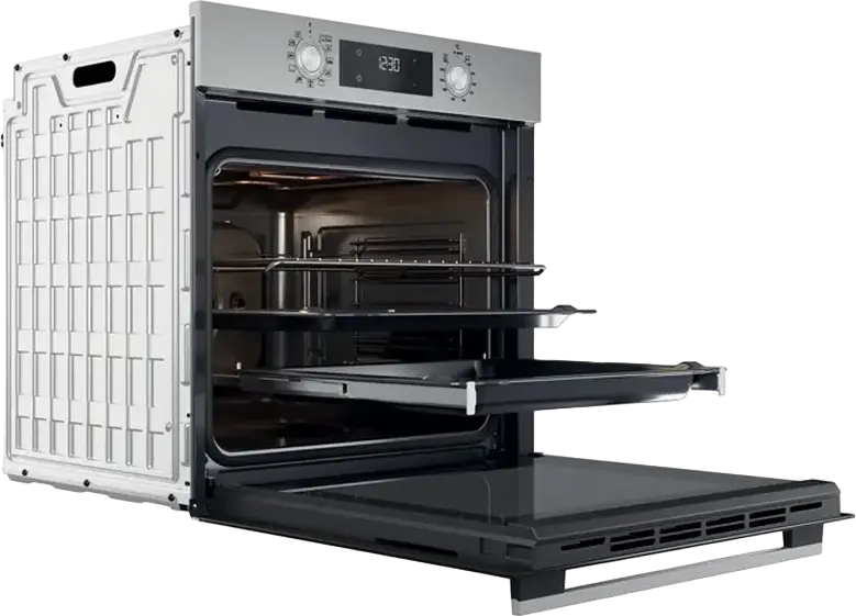 Встраиваемый электрический духовой шкаф Whirlpool OMK58HU1X, 71л, класс A+, 8 функций, гидролитическая очистка, Cook3, нержавеющая сталь и черный, 59.5x59.5x55.1 см