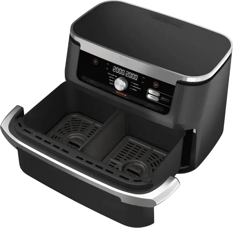 Ninja AF500EU Foodi FlexDrawer Air Fryer, 10.4L DualZone MegaZone with Removable Divider, 2470W, Non-stick Coating, 7 Cooking Functions, Black/Silver