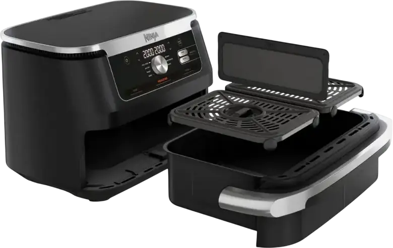 Ninja AF500EU Foodi FlexDrawer Air Fryer, 10.4L DualZone MegaZone with Removable Divider, 2470W, Non-stick Coating, 7 Cooking Functions, Black/Silver