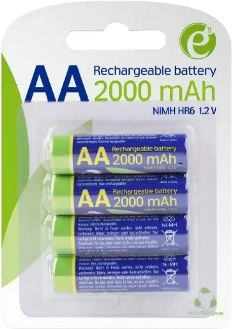 Energenie EG-BA-AA20R4-01 Rechargeable AA Ni-MH Batteries, 2000 mAh, 1.2V, 500+ Cycles, CE Certified, 4-Pack
