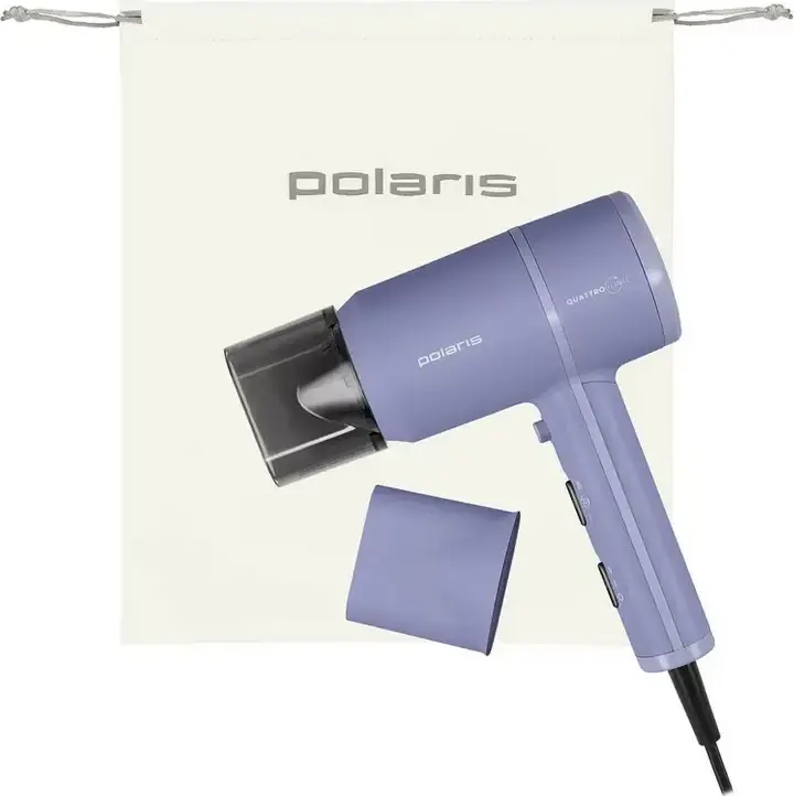 Uscător de păr Polaris PHD2044Ti Quattro Ionic 1900W, Lavandă, cu Ionizare, 3 Setări de Temperatură, 2 Moduri de Flux de Aer, Aer Rece și 2 Acumulatoare