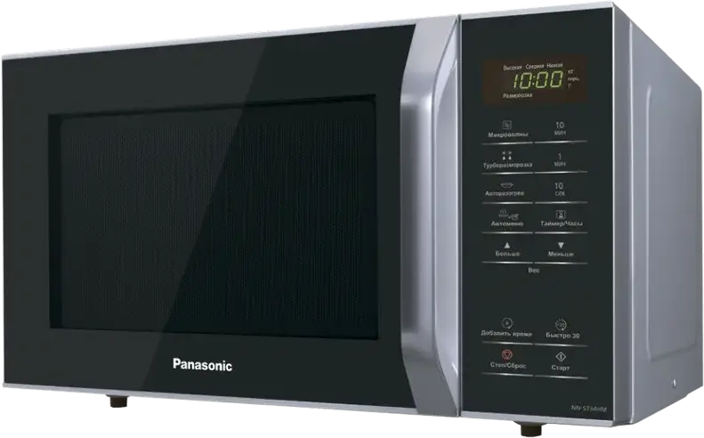 Panasonic NN-ST34HMZUE Solo Microwave Oven, 25L Capacity, 800W Power, 12 Auto Programs, Enamel Interior, Stainless Steel Grey